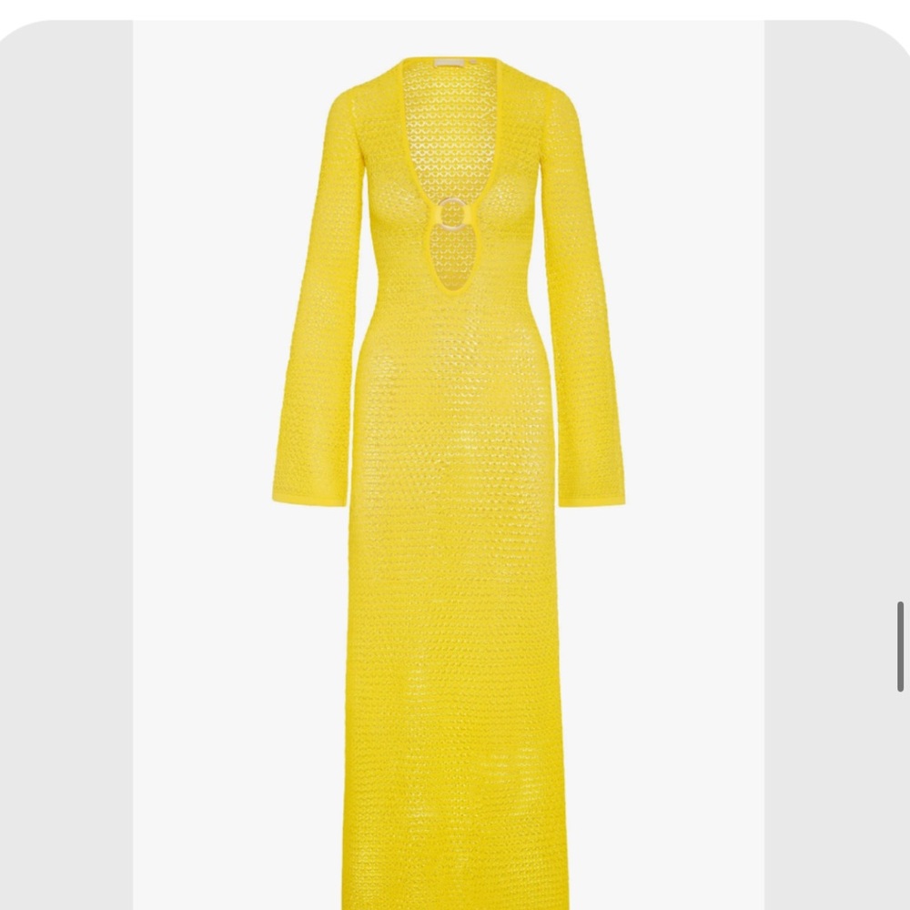 Monday Swimwear Bright Yellow Knit Maxi Dress with Ring Detail